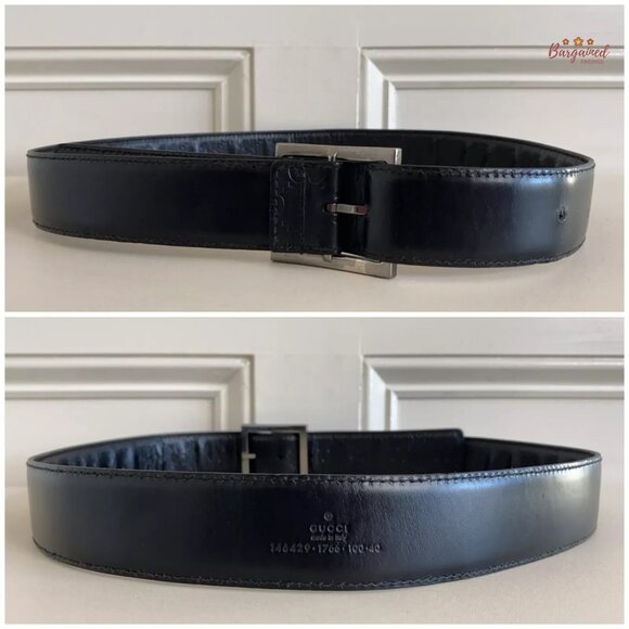Authentic Gucci Black Monogram Guccissima Leather Silver Buckle Belt 100/40 - Picture 6 of 12